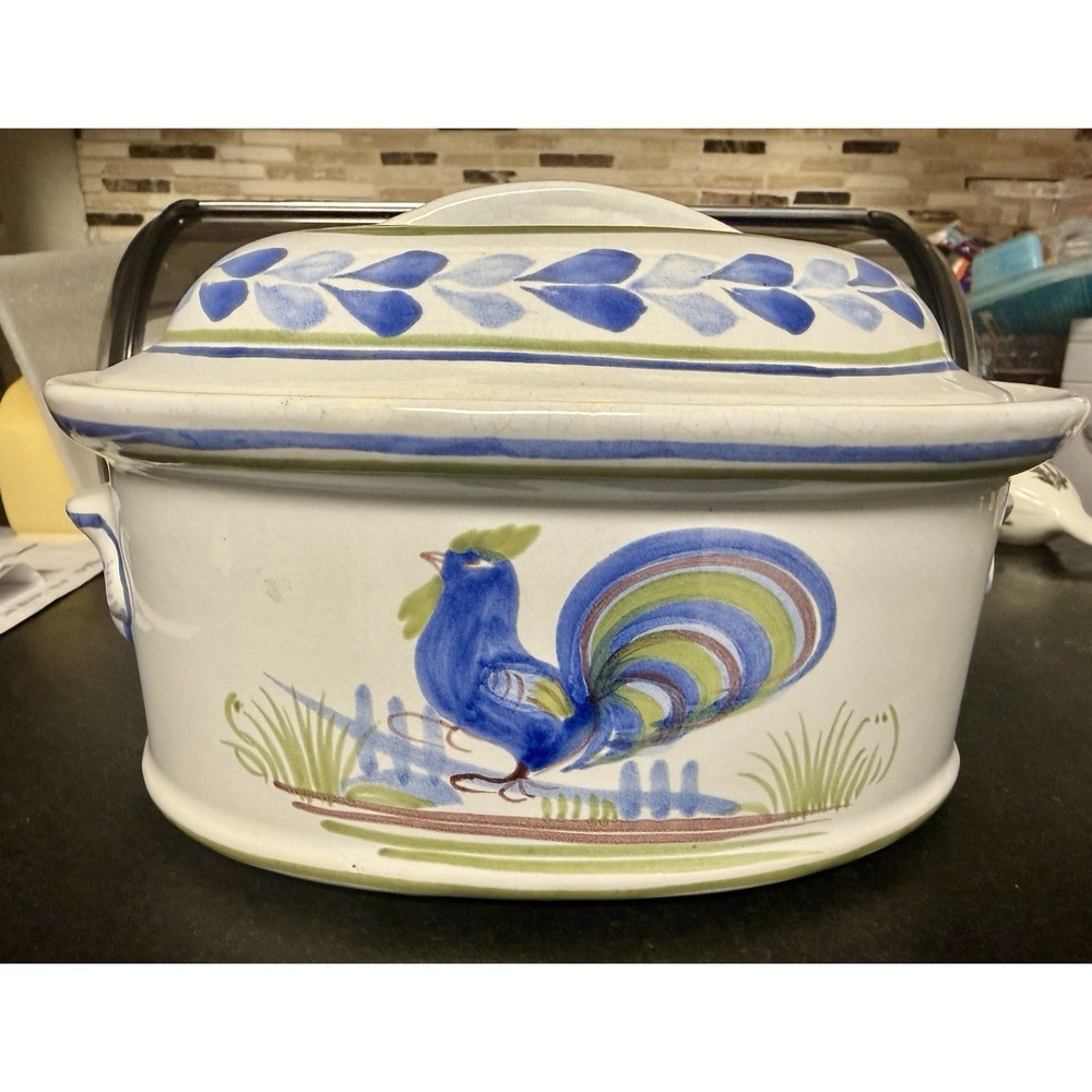 Henriot Quimper France Hand Painted Covered Casserole Dish w/ Lid Breton Faience